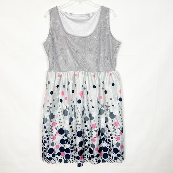 Gray Sleeveless Lace Floral Dress Juniors XL Party Casual - Picture 1 of 9